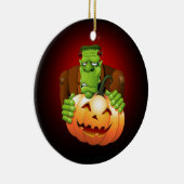 Frankenstein Monster Cartoon met pompoen Keramisch Ornament (Rechts)