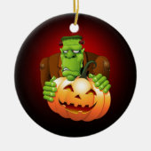 Frankenstein Monster Cartoon met pompoen Keramisch Ornament (Voorkant)