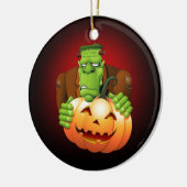 Frankenstein Monster Cartoon met pompoen Keramisch Ornament (Links)