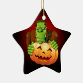 Frankenstein Monster Cartoon met pompoen Keramisch Ornament (Rechts)