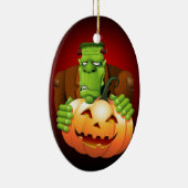 Frankenstein Monster Cartoon met pompoen Keramisch Ornament (Rechts)