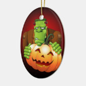 Frankenstein Monster Cartoon met pompoen Keramisch Ornament (Links)