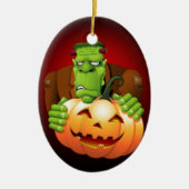 Frankenstein Monster Cartoon met pompoen Keramisch Ornament (Voorkant)