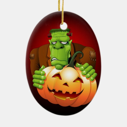 Frankenstein Monster Cartoon met pompoen Keramisch Ornament (Achterkant)