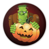 Frankenstein Monster Cartoon met pompoen Keramische Knop (Voorkant)