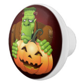 Frankenstein Monster Cartoon met pompoen Keramische Knop (Rechts)