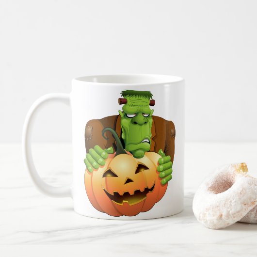 Frankenstein Monster Cartoon met pompoen Koffiemok (Met donut)