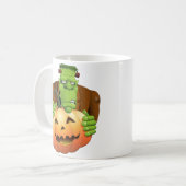 Frankenstein Monster Cartoon met pompoen Koffiemok (Voorkant links)