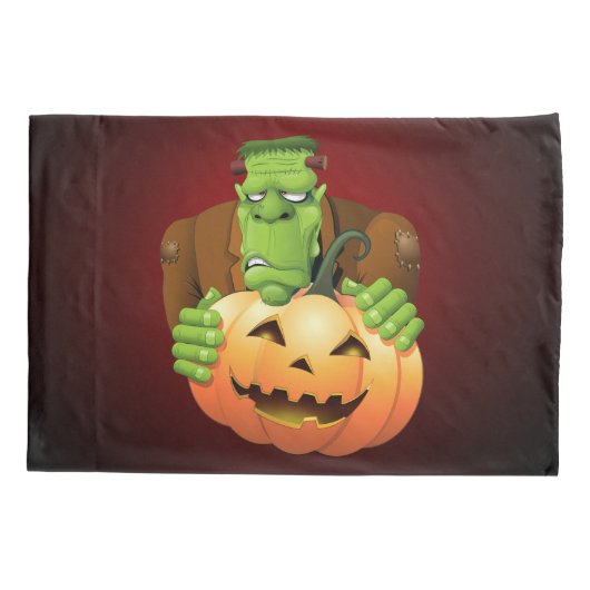 Frankenstein Monster Cartoon met pompoen Kussensloop (Achterkant)