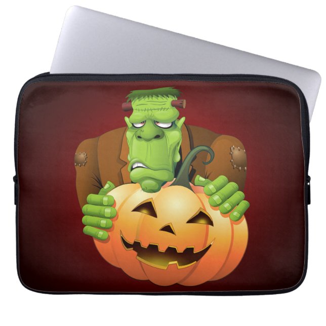 Frankenstein Monster Cartoon met pompoen Laptop Sleeve (Voorkant)