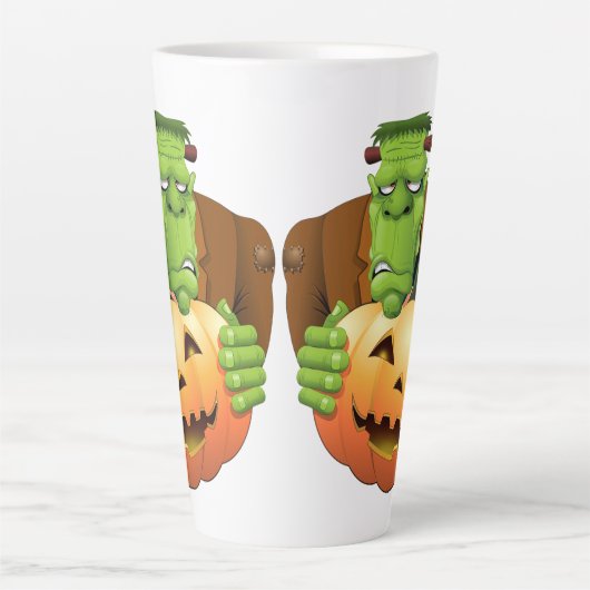 Frankenstein Monster Cartoon met pompoen Latte Mok (Voorkant)
