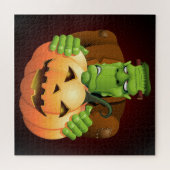 Frankenstein Monster Cartoon met pompoen Legpuzzel (Horizontaal)
