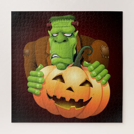 Frankenstein Monster Cartoon met pompoen Legpuzzel (Verticaal)