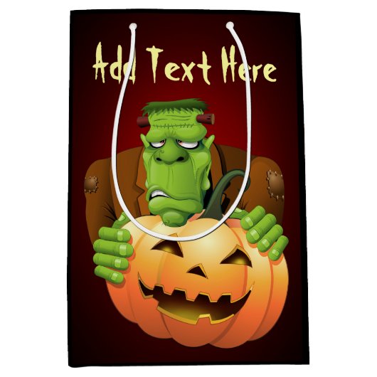 Frankenstein Monster Cartoon met pompoen Medium Cadeauzakje (Voorkant)