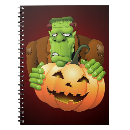 Frankenstein Monster Cartoon met pompoen Notitieboek (Voorkant)