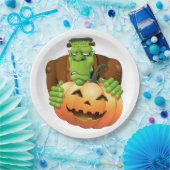 Frankenstein Monster Cartoon met pompoen Papieren Bordje (Feest)