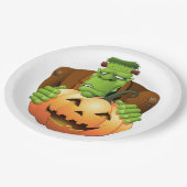 Frankenstein Monster Cartoon met pompoen Papieren Bordje (Gekanteld)