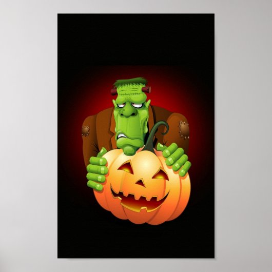 Frankenstein Monster Cartoon met pompoen Poster (Voorkant)