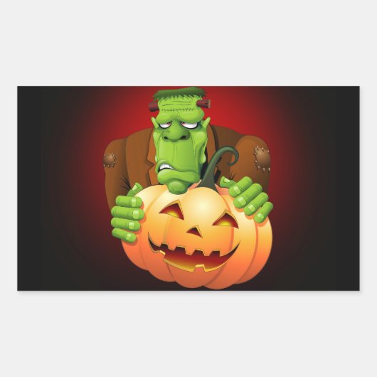 Frankenstein Monster Cartoon met pompoen Rechthoekige Sticker (Voorkant)