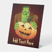 Frankenstein Monster Cartoon met pompoen Reclamebord Met Voetstuk (Voorkant)