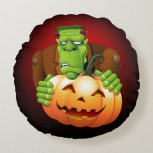 Frankenstein Monster Cartoon met pompoen Rond Kussen