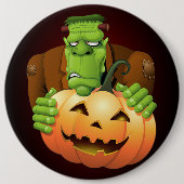 Frankenstein Monster Cartoon met pompoen Ronde Button 6,0 Cm (Voorkant)