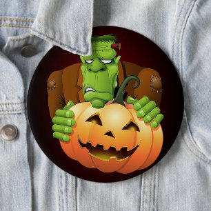 Frankenstein Monster Cartoon met pompoen Ronde Button 6,0 Cm