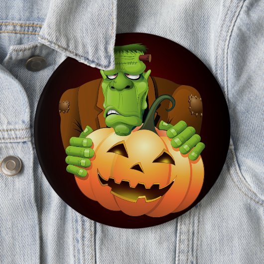 Frankenstein Monster Cartoon met pompoen Ronde Button 6,0 Cm (In situ)