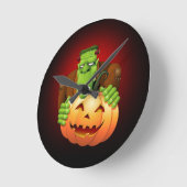 Frankenstein Monster Cartoon met pompoen Ronde Klok (Hoek)