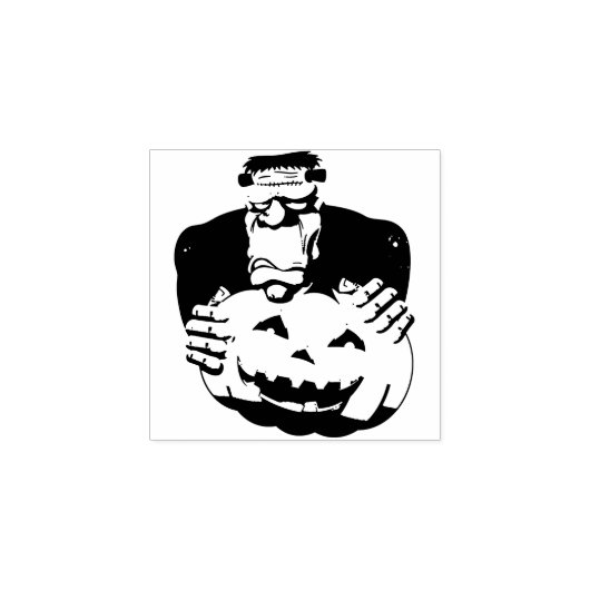Frankenstein Monster Cartoon met pompoen Rubberstempel (Afrduk)