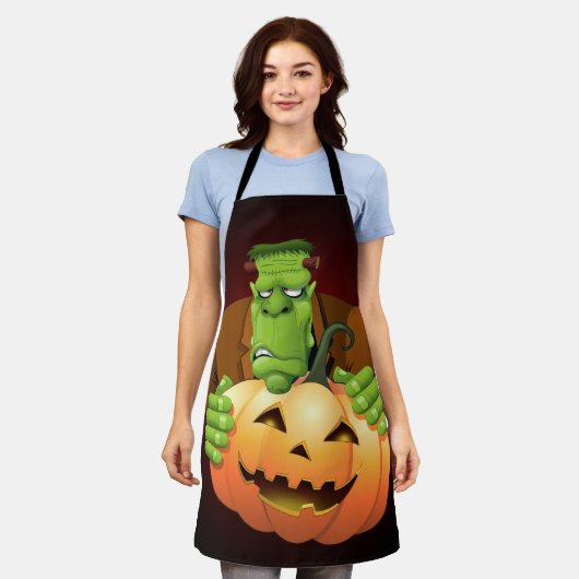 Frankenstein Monster Cartoon met pompoen Schort (Gedragen)