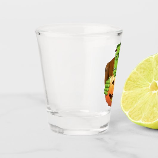 Frankenstein Monster Cartoon met pompoen Shot Glas (Links)