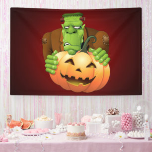 Frankenstein Monster Cartoon met pompoen Spandoek