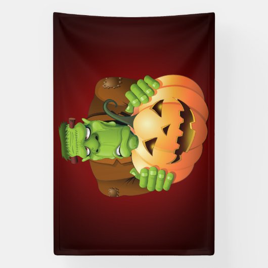 Frankenstein Monster Cartoon met pompoen Spandoek (Verticaal)