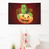 Frankenstein Monster Cartoon met pompoen Spandoek (Insitu)