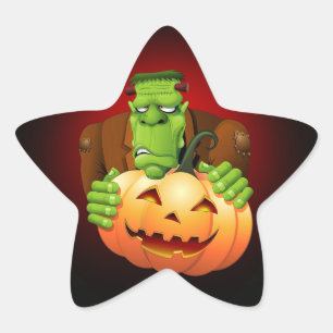 Frankenstein Monster Cartoon met pompoen Ster Sticker