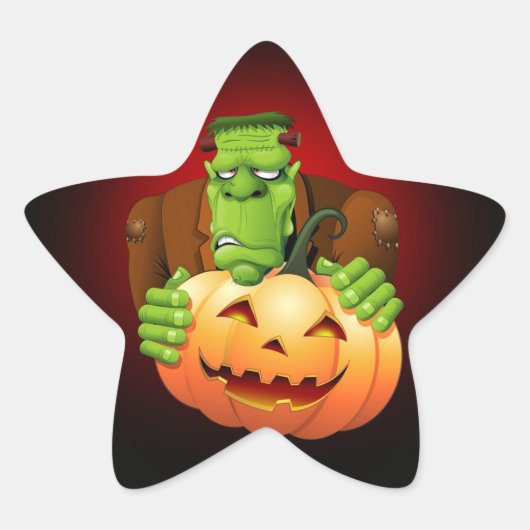 Frankenstein Monster Cartoon met pompoen Ster Sticker (Voorkant)