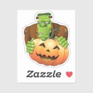 Frankenstein Monster Cartoon met pompoen Sticker