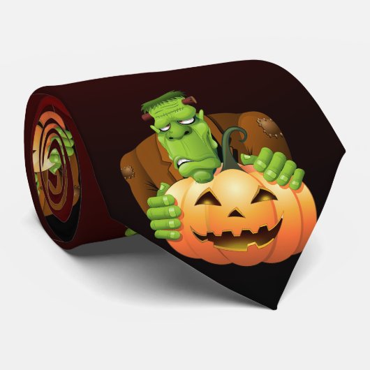 Frankenstein Monster Cartoon met pompoen Stropdas (Opgerold)