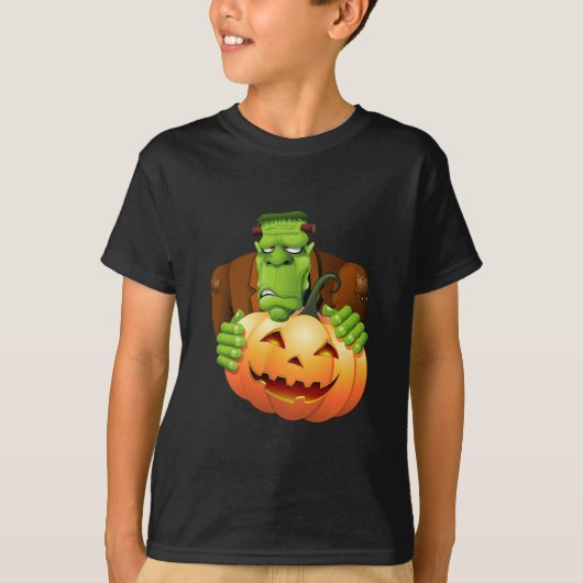 Frankenstein Monster Cartoon met pompoen T-shirt (Voorkant)