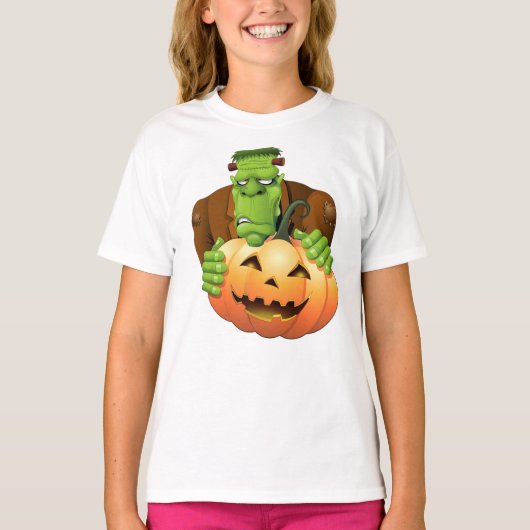 Frankenstein Monster Cartoon met pompoen T-shirt (Voorkant)