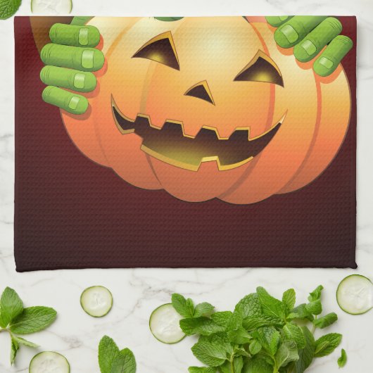Frankenstein Monster Cartoon met pompoen Theedoek (Gevouwen)