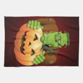 Frankenstein Monster Cartoon met pompoen Theedoek (Horizontaal)