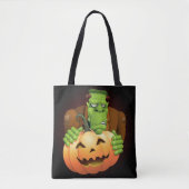 Frankenstein Monster Cartoon met pompoen Tote Bag (Voorkant)