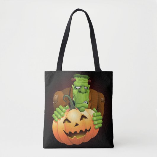 Frankenstein Monster Cartoon met pompoen Tote Bag (Voorkant)