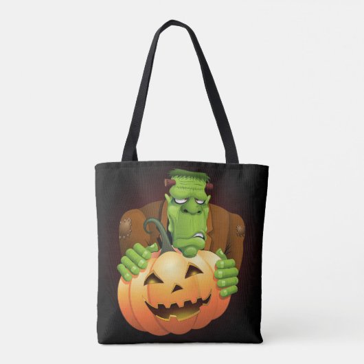 Frankenstein Monster Cartoon met pompoen Tote Bag (Achterkant)