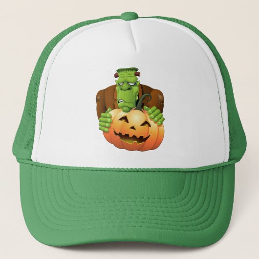 Frankenstein Monster Cartoon met pompoen Trucker Pet (Voorkant)