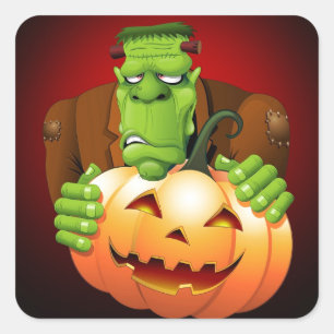 Frankenstein Monster Cartoon met pompoen Vierkante Sticker