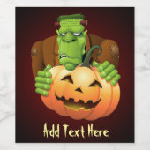 Frankenstein Monster Cartoon met pompoen Wijn Etiket (Enkel label)
