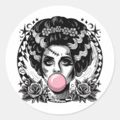 Frankenstein Monster en bruid Bubble Gum Funny Ha Ronde Sticker (Voorkant)